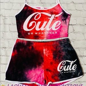 CUTE OR WHATEVER TIE DYE CROP SET (RED)